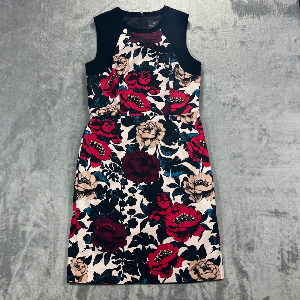 Adrianna Papell Sheath‎ Dress Womens 10 Multicolor Floral Sleeveless Crewneck